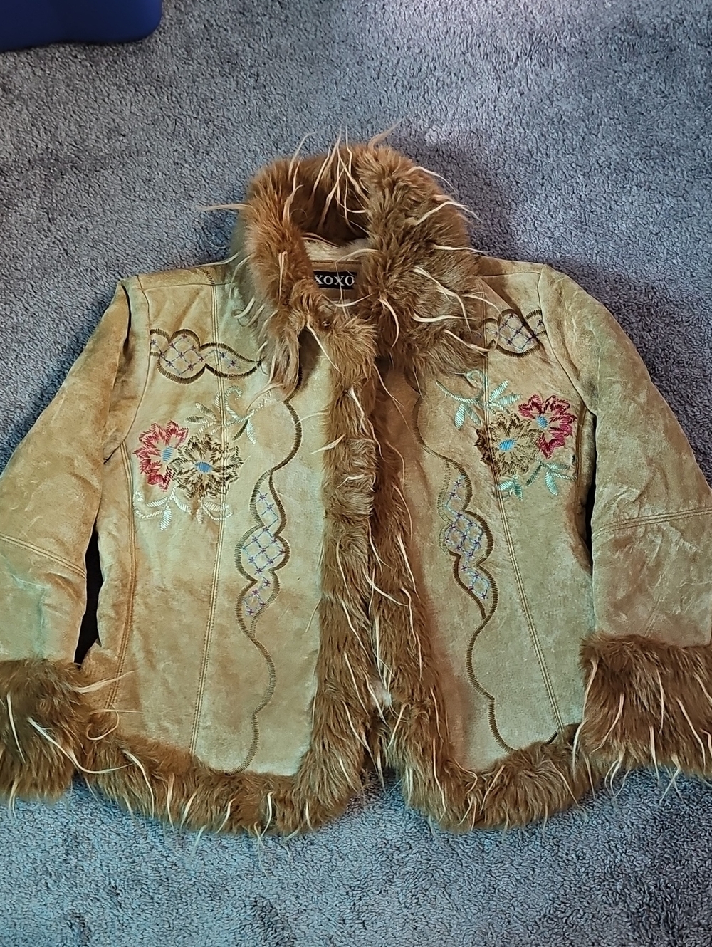 Y2K XOXO Heavily Embroidered Genuine Suede Leather Jacket Penny Lane Style Sz L